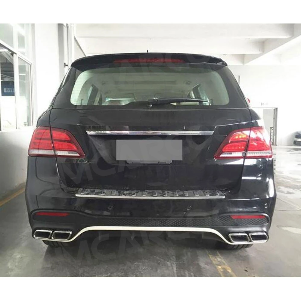 For Mercedes Benz GLE GLS Class W166 GLE63 AMG SUV 2016 -2018 Rear Diffuser Lip with Exhaust Tips PP Back Bumper Hugger