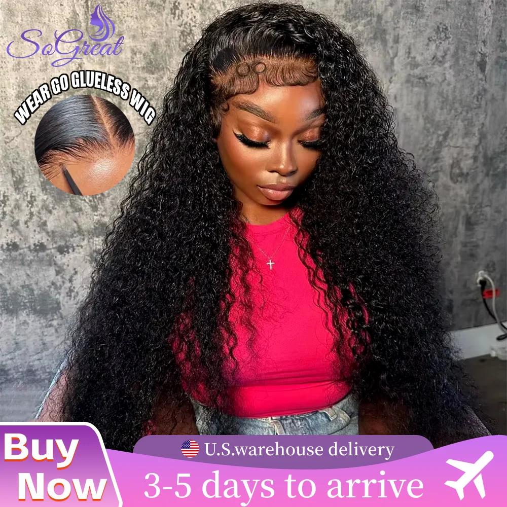 SoGreat peluca de cabello humano con frente de encaje rizado sin pegamento, peluca con malla frontal con ondas de agua, peluca con ondas profundas 5x5 Hd, peluca con cierre de encaje Wear And Go