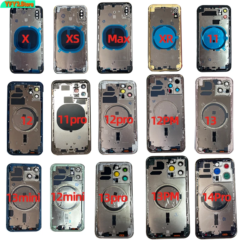 10Pcs AAA Quality Housing Battery Back Cover for iPhone 14 13 12 11 X XS Pro Max SIM Tray 14PRO Door Rear Frame