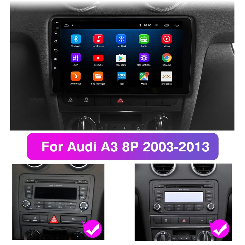 2din Android10 Car Radio Multimedia Player Carplay Auto GPS Navigation DSP BT RDS For  Audi RS3 Sportback A3 8P S3 2003-2012