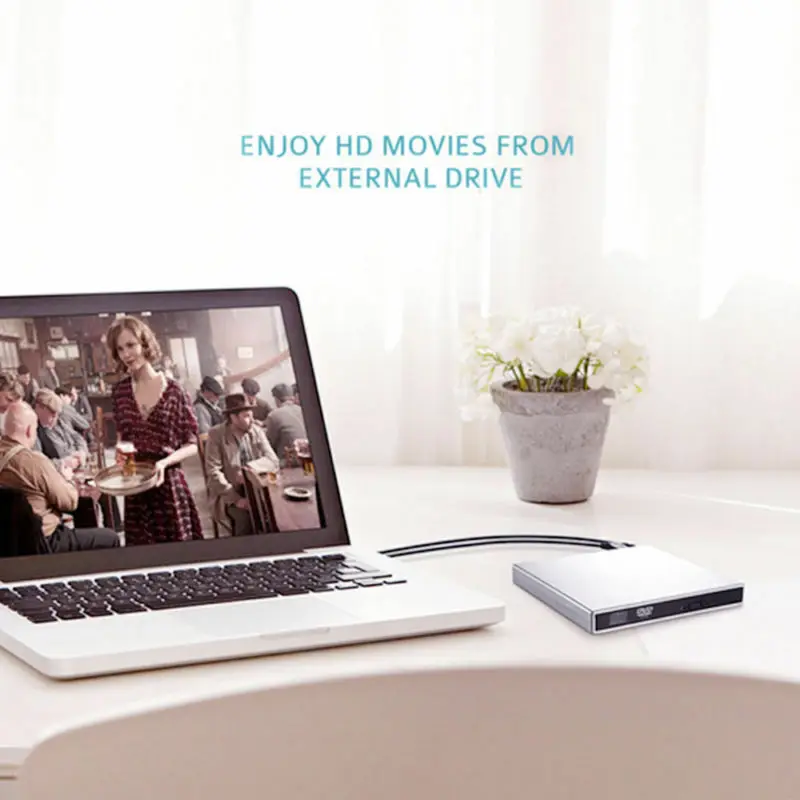 محرك أقراص DVD خارجي مدمج USB 3.0 - توصيل وتشغيل محمول رفيع للغاية (مشغل أقراص مضغوطة/موقد) لأجهزة الكمبيوتر المحمولة/سطح المكتب، أسود/فضي