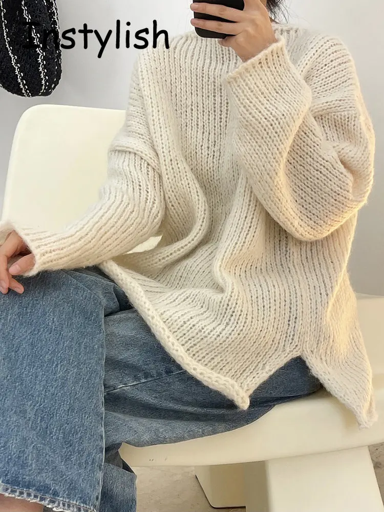 Women Elegant Sweater Korean Harajuku Loose Pullover Autumn Casual Solid Sweet Lovely Chic Jumper Simple Lazy Knitting Top