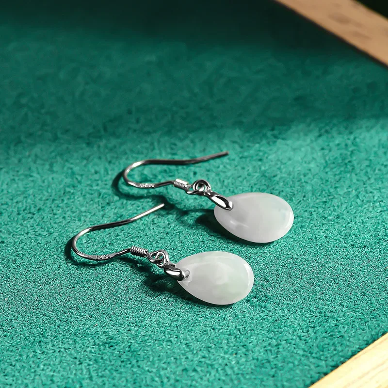 

Burmese Jade Water Drop Earrings 925 Silver White Fashion Gemstone Gemstones Women Natural Designer Emerald Jadeite Jewelry