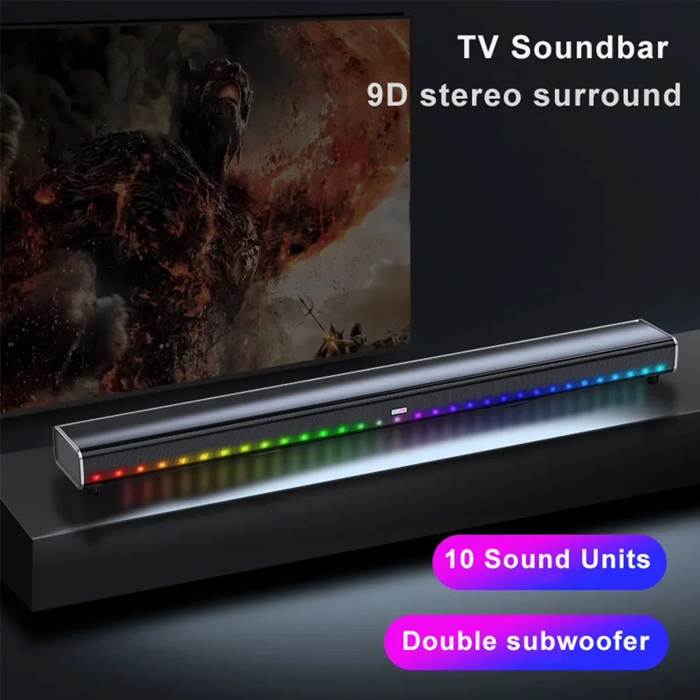 Home Theater TV Sound Bar with RGB Lights 10 Sound Units Coaxial AUX Input Family Cinema HIFI Stereo Bluetooth Echo Wall Speaker