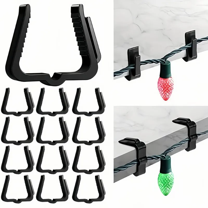 90 pcs Black Outdoor Light Clips, No Tools Needed, Securely Hold Christmas Lights on Eaves and Fences
