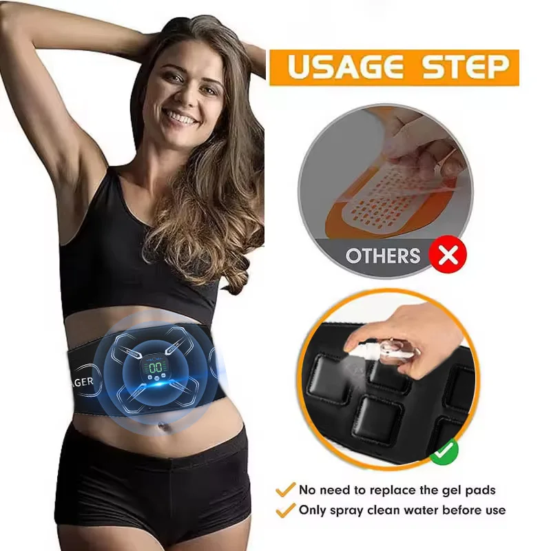 

EMS Muscle Stimulator Ab Belt - Rechargeable Electronic Abdominal Toner for Core Strength - Fitness Equipment for Home Use