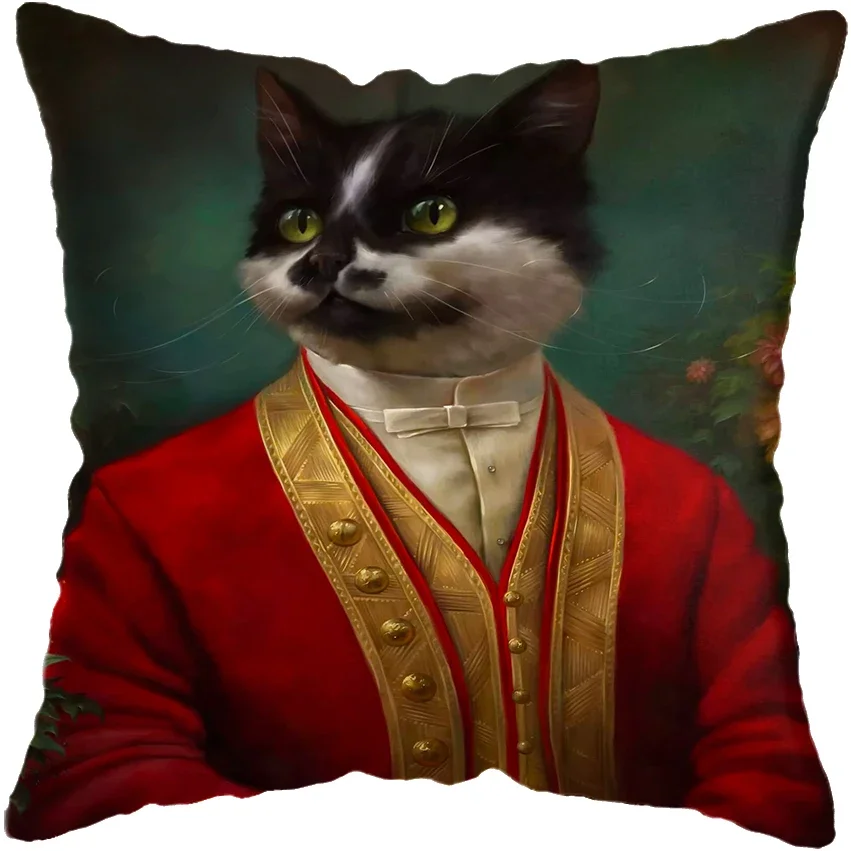 Vintage Painting Cat Dog Animal Pillow Cover Car Decor Cushion Home Sofa Bed