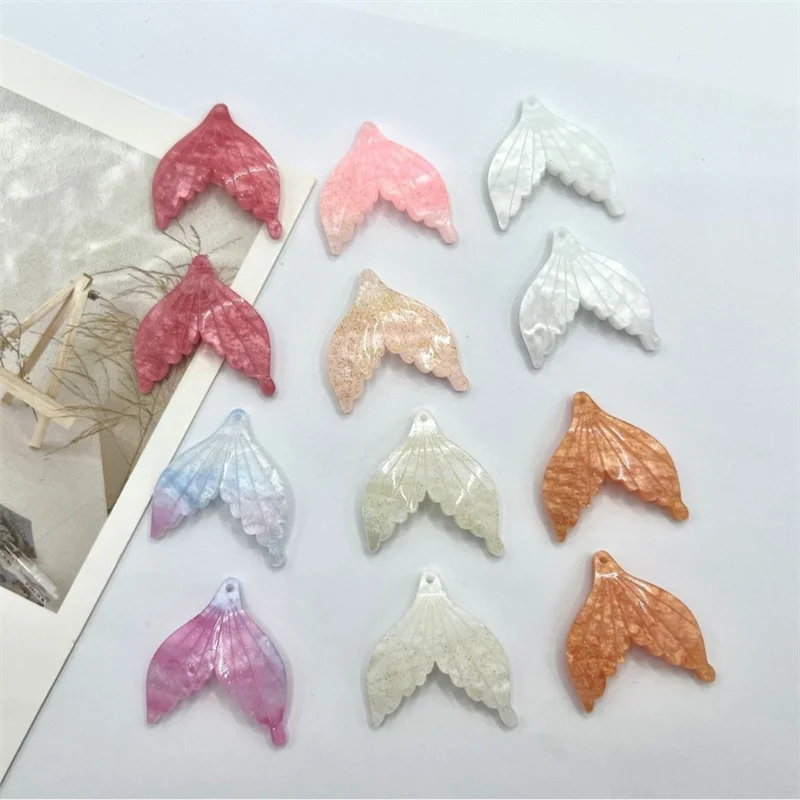 

Wholesale 100pcs/lot color print cartoon fish tail shape acrylic beads diy jewelry garment pendant accessory