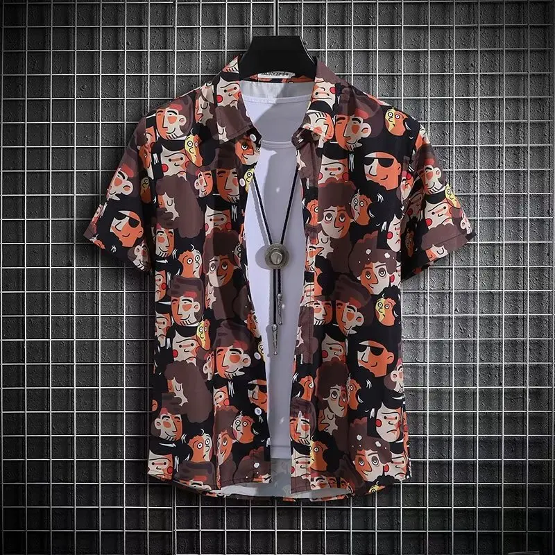 Summer vacation casual beach flower shirt short sleeved men's Hawaiian hooligan handsome casual half sleeved shirt
