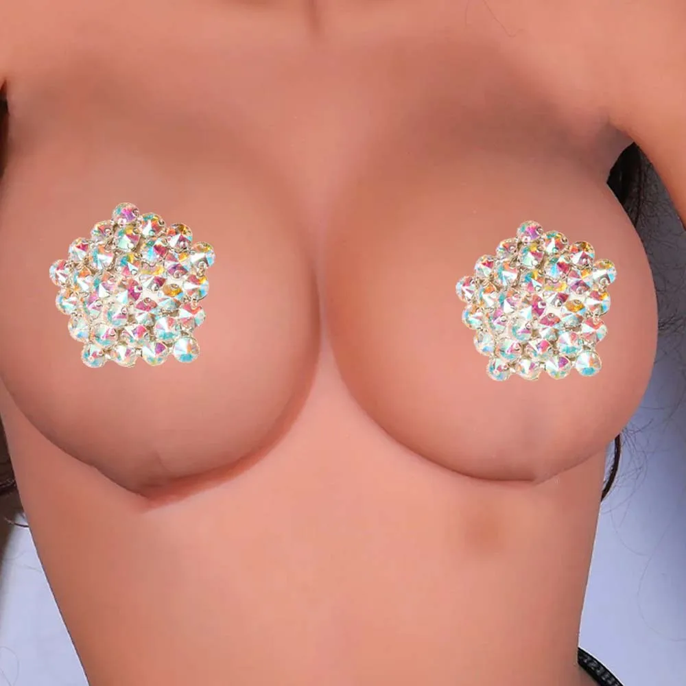 

Stonefans AB Color Chest Patch Sexy Crystal Nipple Pasties Cover Breast Sticker Lingerie Invisible Sticky Adhesive Bra Body Gift