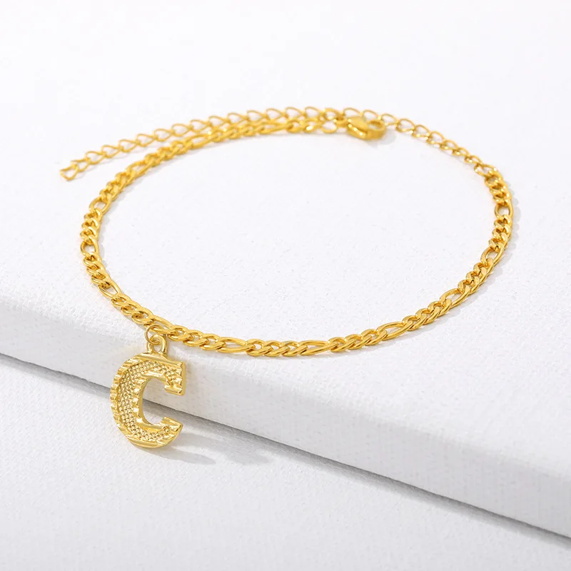 Vintage 26 Initial Letter Pendant Cuban Chain Anklet Gold Plated Leg Ankle Bracelets For Women