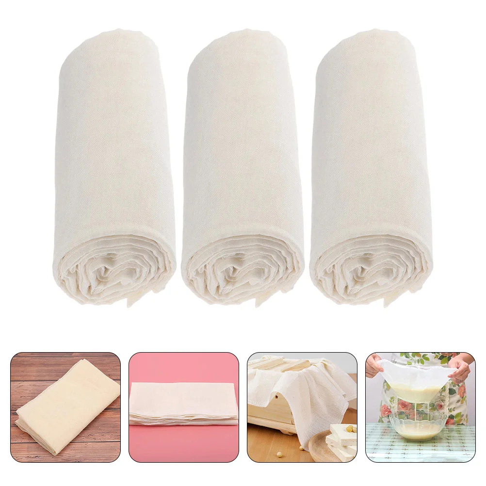 3 Pcs Cheese Filter Cloth Reusable Food Strainer Hemmed Cheesecloth Fabric Fine Organic Nut