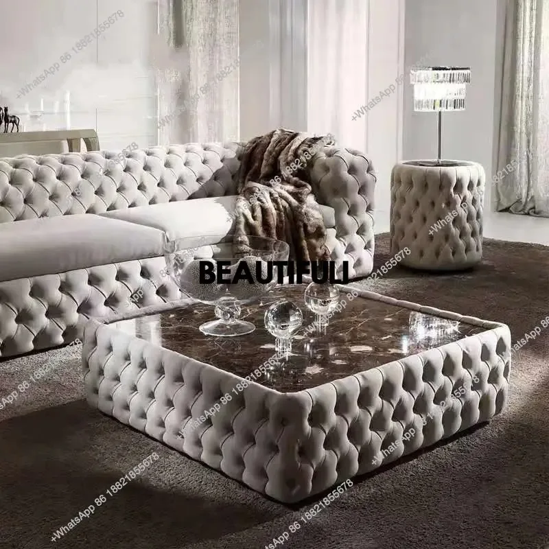

RR Coffee table simple Nordic modern living room home fabric soft bag marble round small apartment