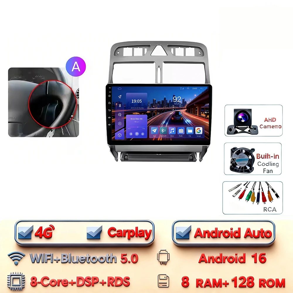 Android 16 Carplay Android Auto 2din Autoradio voor Peugeot 307 307CC 307 SW 2004-2013 4G WIFI GPS DSP BT Touchscreen Multimedia