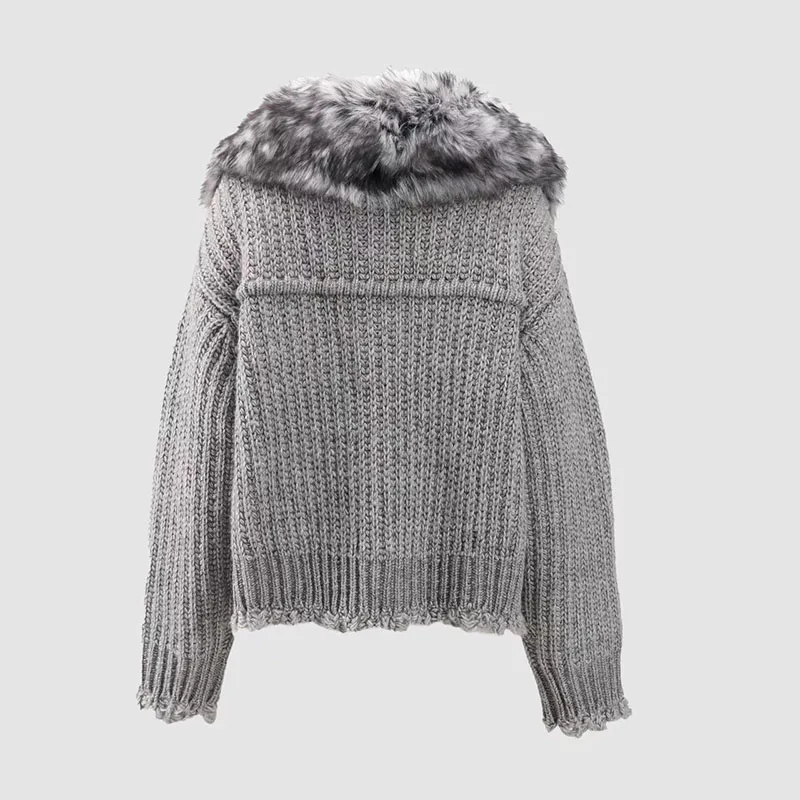 سترة للنساء جديدة قابلة للفصل بياقة من الفرو وأكمام طويلة لشتاء 2025 سترة نسائية من مزيج الصوف معطف بصدر واحد