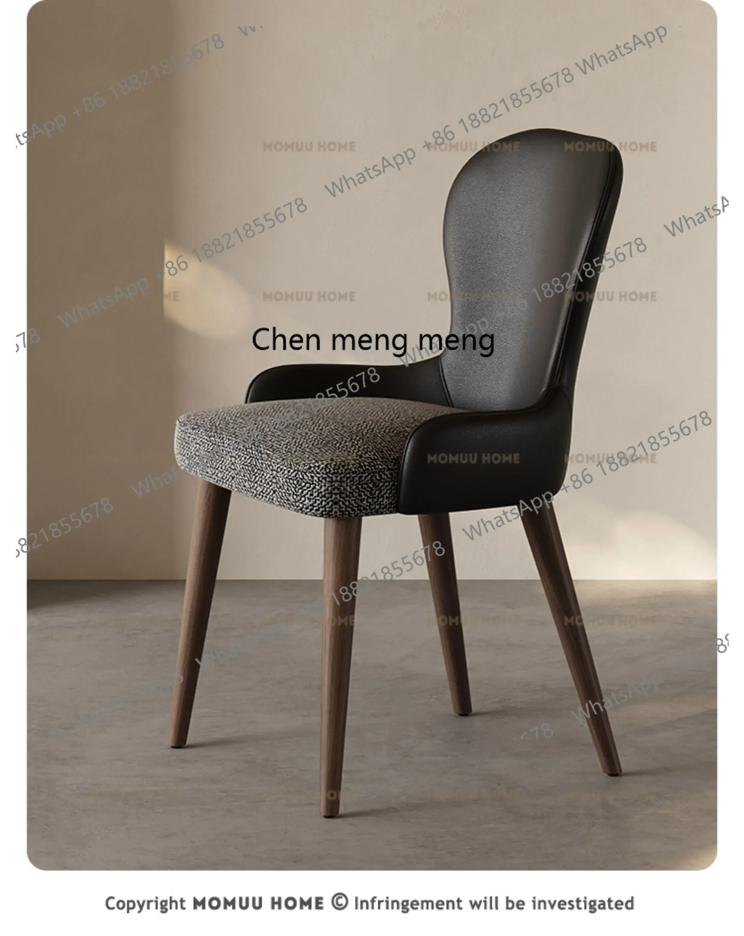 

Italian minimalist household dining chair pure solid wood soft bag back chair light luxury high-end leisure chair