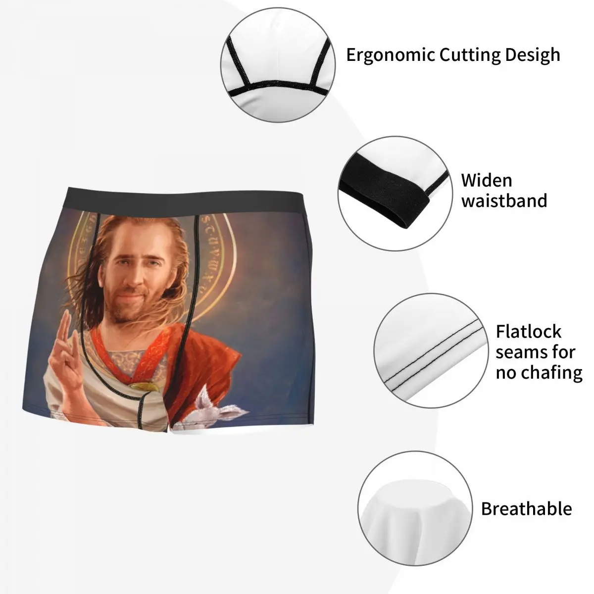 Custom Saint Nicolas Cage Underwear Men Stretch Funny Meme Boxer Briefs Shorts Panties Soft Sexy Underpants For Homme