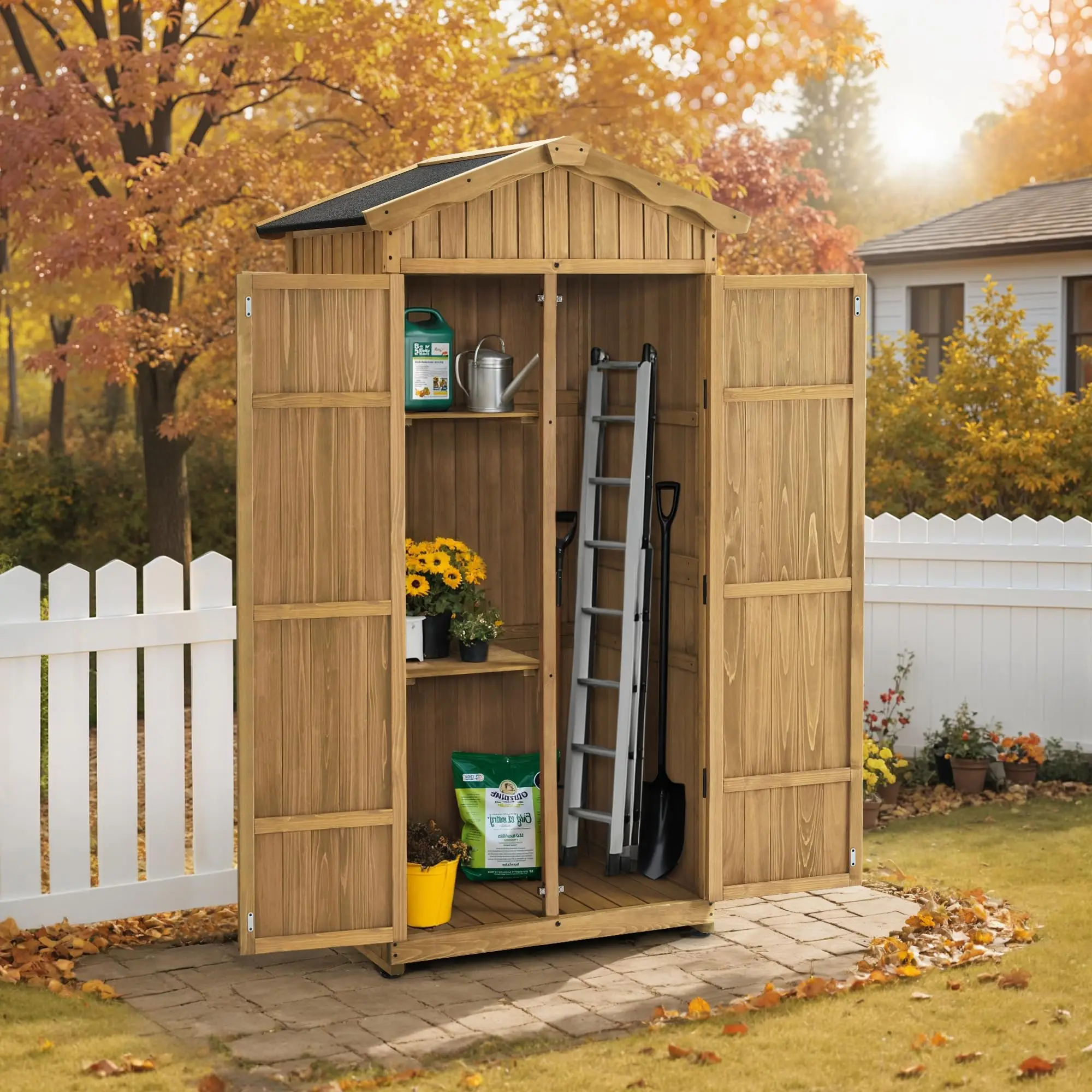 rout Outdoor Storage Cabinet with Shelves, Wooden Shed, Lockable 1165