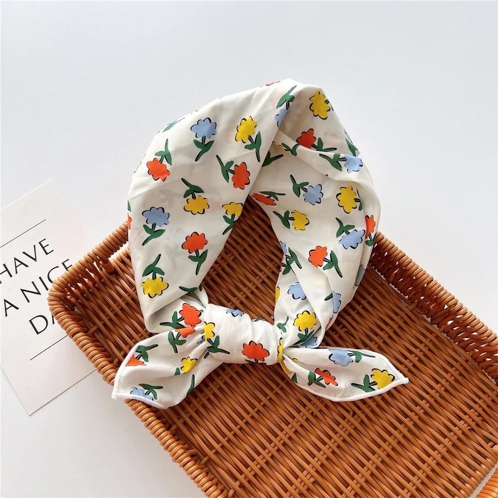 58cm Square Cotton Flower Neck Scarf Hair Band Fashion Print Wrap Hairband Headband Hairscarf Turban Kerchief Bandanas