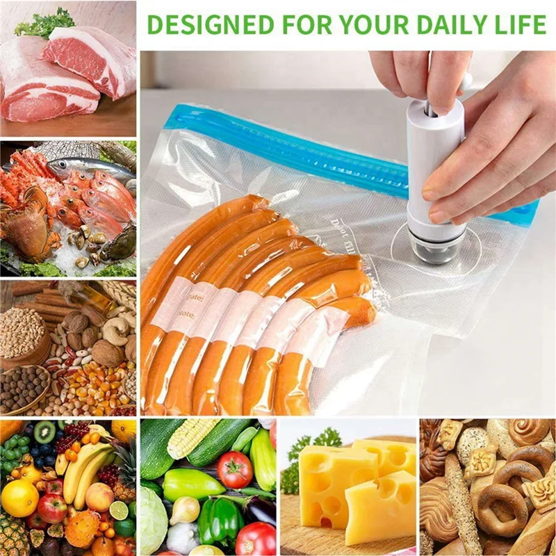 

ABAH-Sous Vide Bags 80Pack Reusable Electric Vacuum Food Storage With 4 Hand Pump,3 Size Sealed Bag,16 Clip
