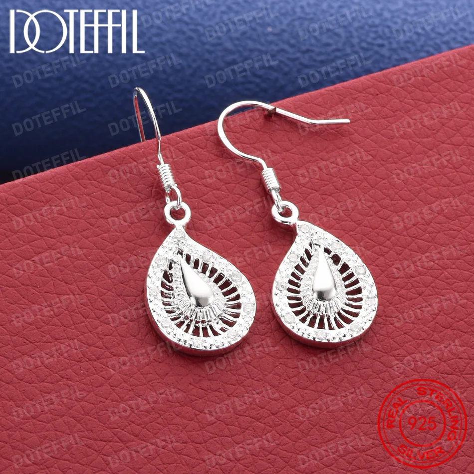 925 Sterling Silber Filigrane Tropfenförmige Zirkonia-Ohrringe für Damen, Modisches Hochzeits- und Partygeschenk-Schmuckstück