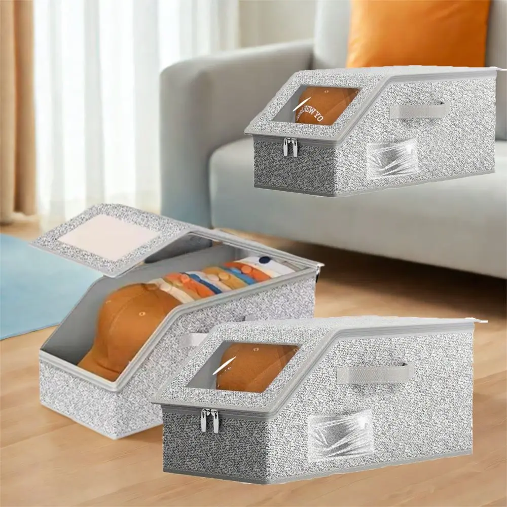 

Non-woven Fabric Baseball Cap Storage Box Transparent Lid Dustproof Ball Cap Storage Organizer Stackable Foldable