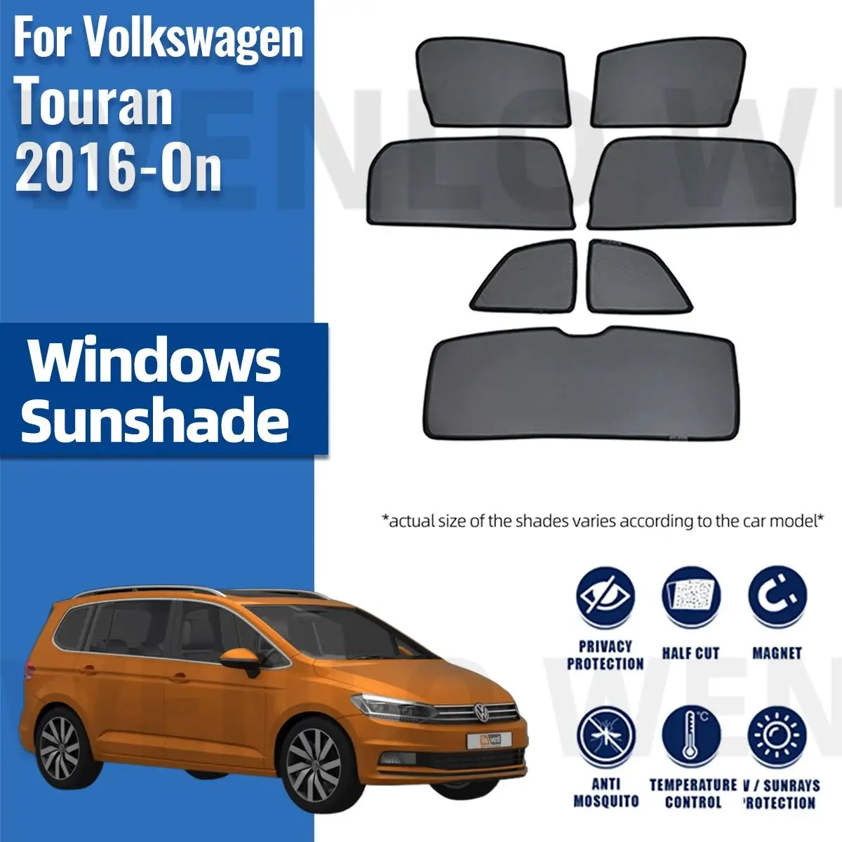 

For Volkswagen VW Touran 2016-2021 2022 2023 Magnetic Car Sunshade Front Windshield Curtain Rear Side Window Sun Shade Shield