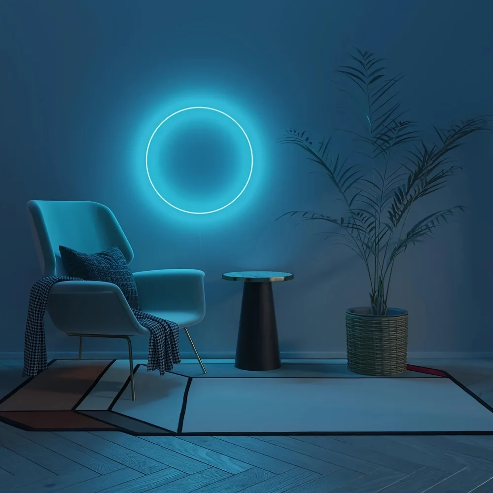 Afbeelding 4: Ronde LED-lampen, neonlampen, USB-aangedreven enkele wandlampen, geschikt voor decoratie in woonkamers, bars en kamers