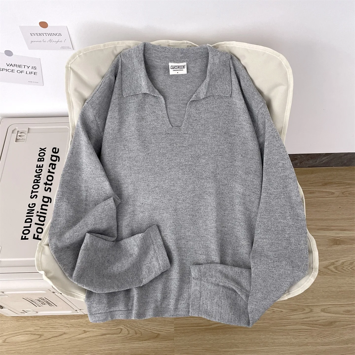 

Мужской повседневный свободный свитер с V-образным вырезом, осенне-зимний, модный, мягкий, вязаный, однотонный, с отложным воротником, для ношения под одеждой...