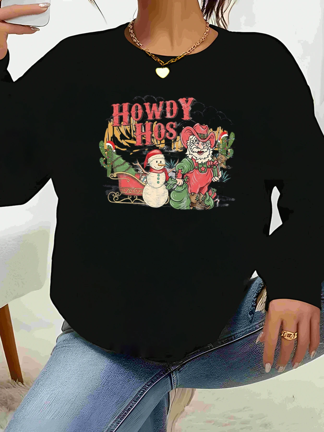

Женская повседневная одежда Howdy Hos с рождественским принтом и длинными рукавами для праздничной вечеринки