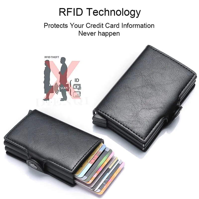 Antidiefstal Rfid Creditcardhouder Portefeuilles Heren Lederen Aluminium Doos Metalen Mannelijke Portemonnee Tas Kleine Kaarthouder Case Minimalistische Portemonnee