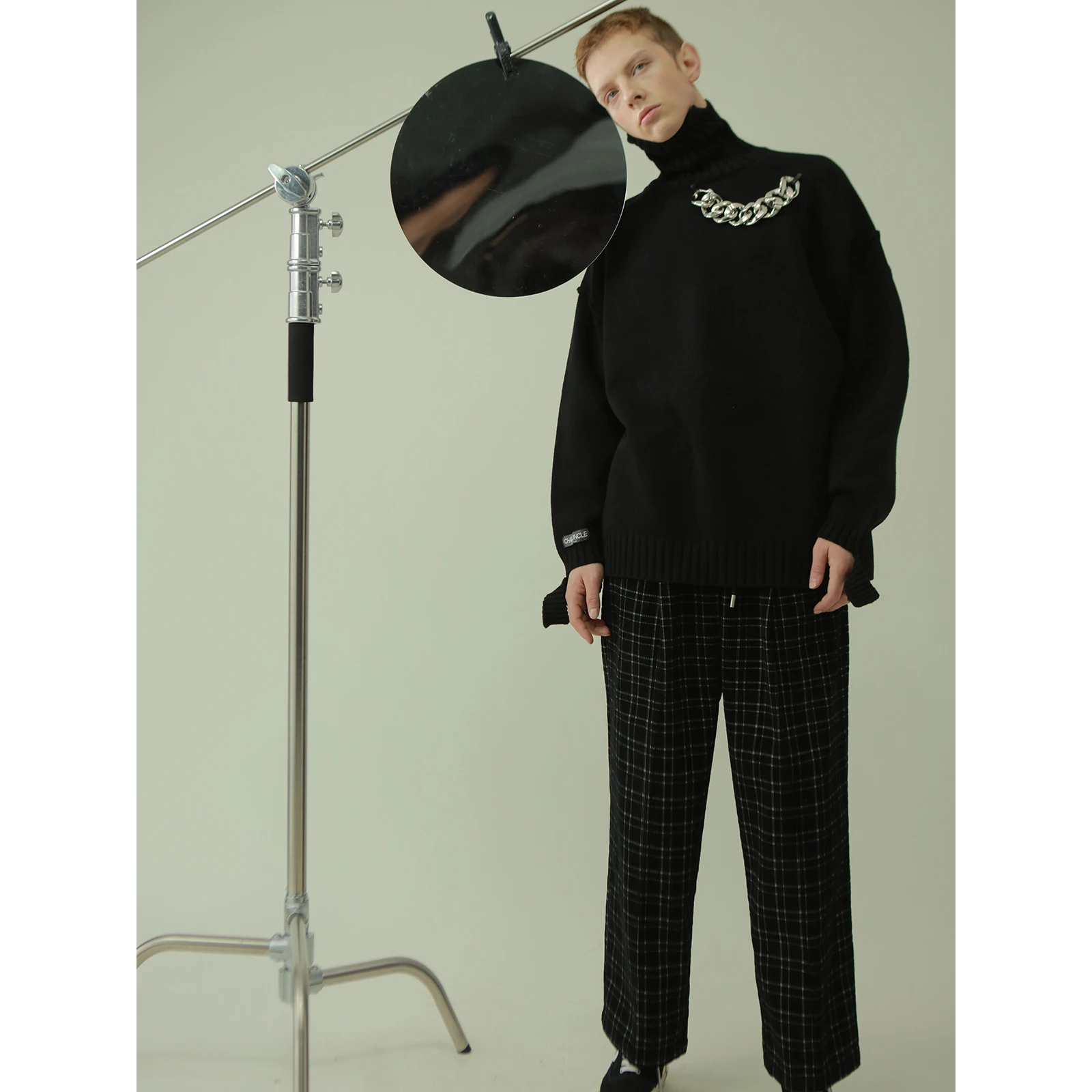 2025 Spring and Autumn Men's Personality Loose Comfort Black Pullover Turtleneck Sweaters Trendy Male Long Sleeve Knitted Tops