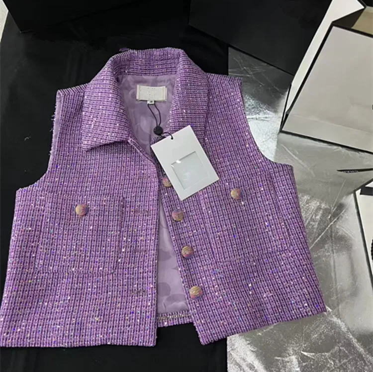 Customization European women's fashion 2026 new collection Long-sleeved sequined single-button purple tweed coat short suit image 2