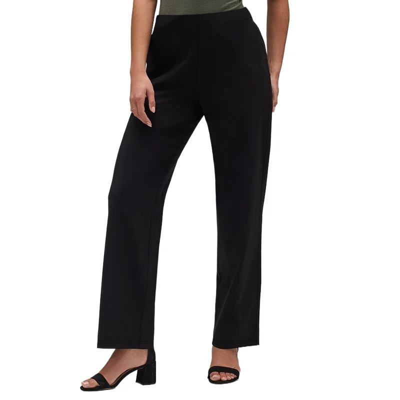 2025, raffinierte, schlanke, gerade Hose für Damen, normale Taille, dehnbar, schlankmachend, einfarbig, schwarz, Büro, lässig