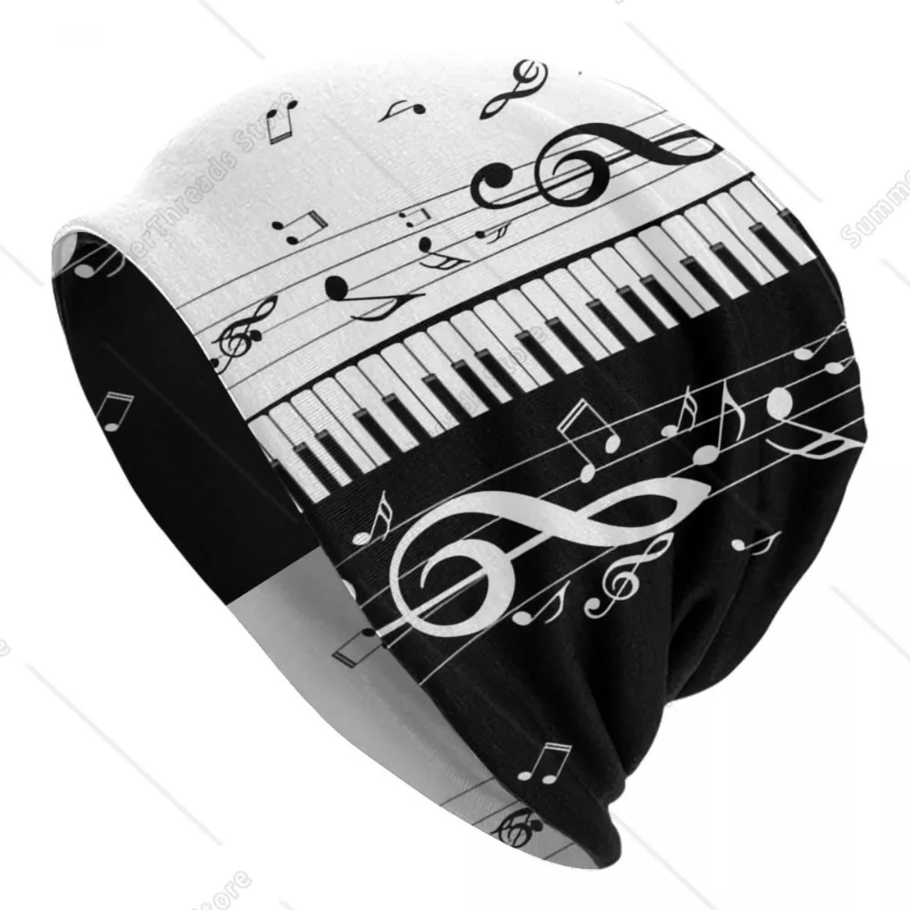 مفاتيح البيانو مجردة مع النوتات الموسيقية الدافئة محبوك قبعة الهيب هوب بونيه قبعة الخريف الشتاء في الهواء الطلق قبعات حريمي للجنسين الكبار #1