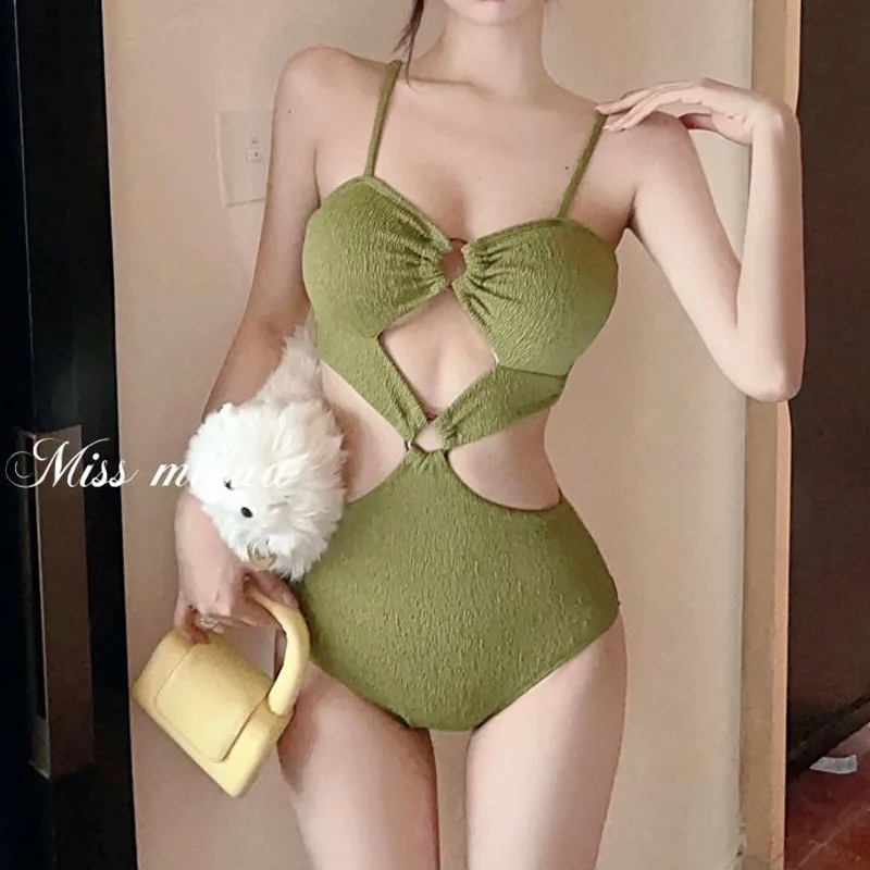 

Women's Sexy Fashion Two-Piece Suits Summer Simplicity Swimsuit Solid Color Korean Slim Hollow Out Spliced Swimwear 2023 Female