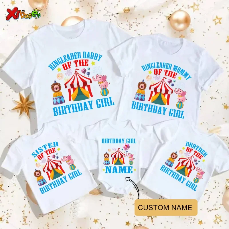 Funny Circus Troup Family Matching Outfits Cotton Mother Father and Daughter Son Tshirt Baby Birthday Arty Custom Name T-Shirt