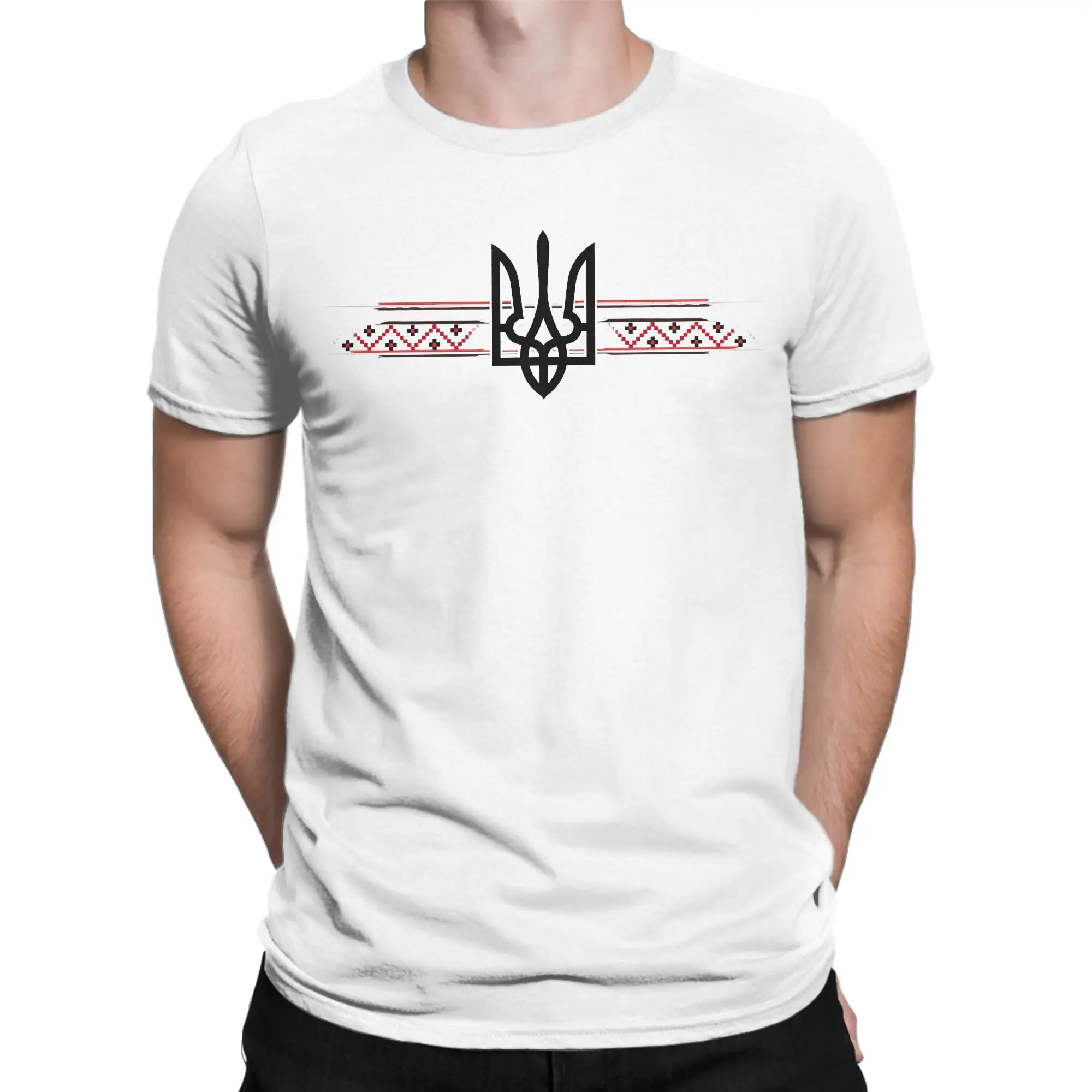 Men Ukrainian Tryzub Trident Vyshyvanka Red Black T Shirts Cotton Tees Summer Y2K Short Sleeve T Shirt O-Neck Casual Tee Shirt