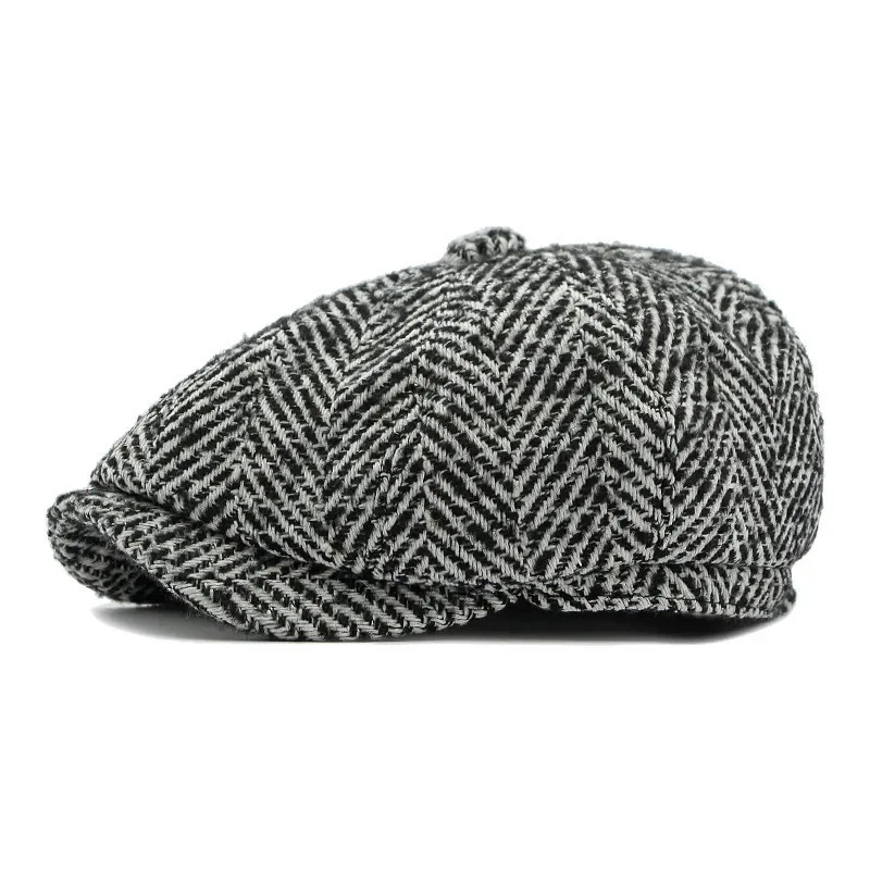 2024 Autumn Winter Cotton Striped Warm Newsboy Caps Flat Peaked Cap Men and Women Painter Beret Hats 171