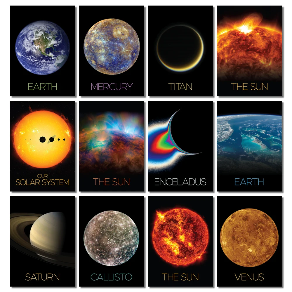 1pc frameless Canvas Planets Wall Art Poster Sun Mercury Venus Earth Moon Jupiter Mural Modern Home Decor Canvas Picture Print L