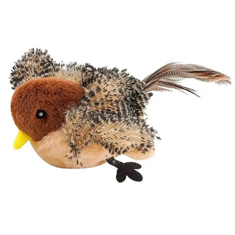 J1UL1N Electronic Cat Interactive Sparrow Shaped Bird Simulation Sound Plush Cats Pets Teasing Kitten Chirping