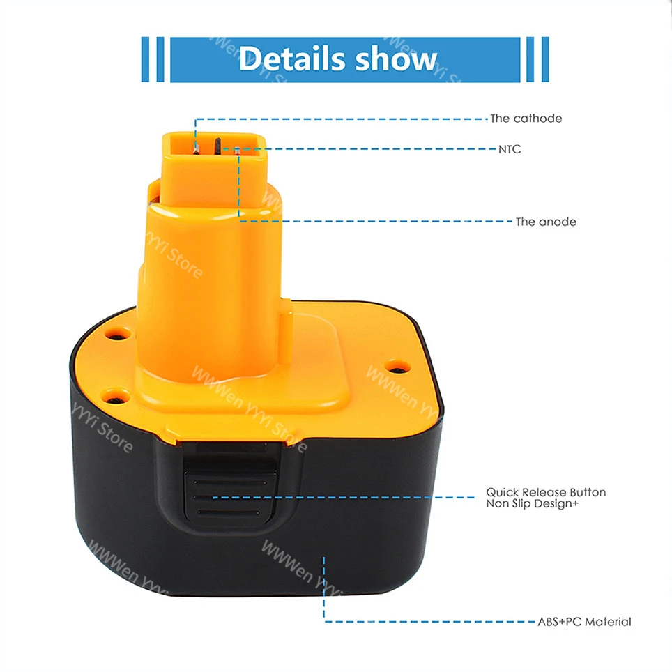 For Dewalt 12V 4800mAh NI-MH Power Tool Battery DW9072 DW9071 DC9071 DE9037 DE9071 DE9072 DE9074 DE9075 152250-27