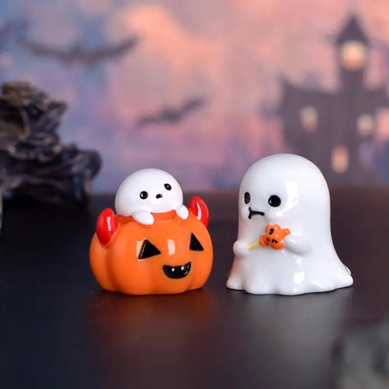 Halloween Ghost Ornament Miniature Ghost Figurines Pumpkin Ornaments Halloween Outdoor House Garden Decoration Party Supplies