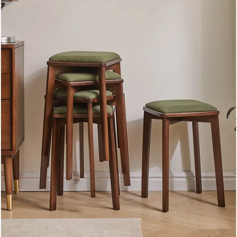 Solid Wood Home Kitchen Stools Square Dining Chairs High Elasticity Sponge Dressing Seat Stable Load-bearing Modern Furniture