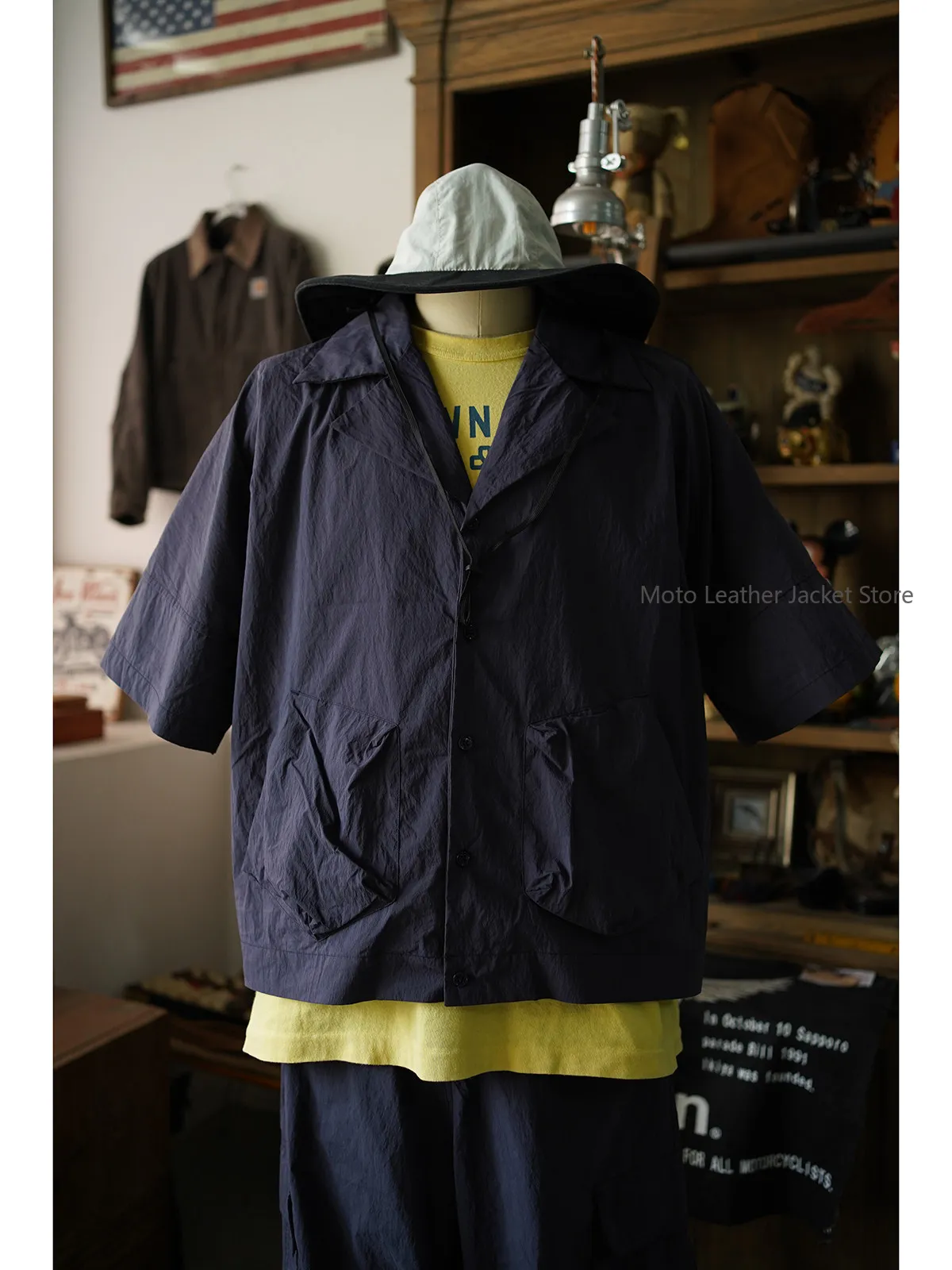 

Secondorder SS24 Cuban Collar Camp Shirt Border Design Loose Oversized Pocket Shirt