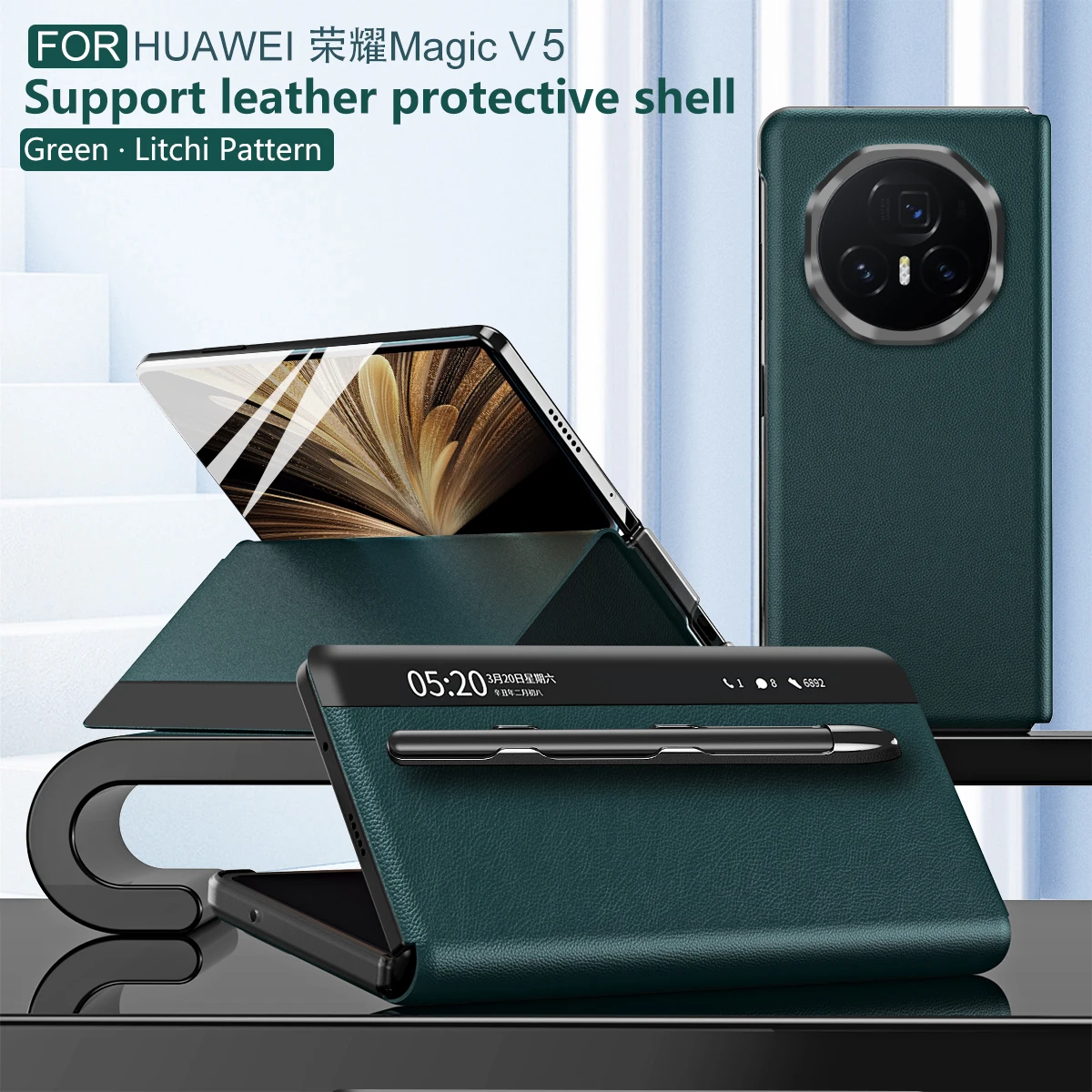Funda de cuero para Honor Magic V5 magic V3 magic VS2 magic V2 VS V, Funda de cuero con estuche de bolígrafo, parachoques a prueba de golpes agradable para la piel