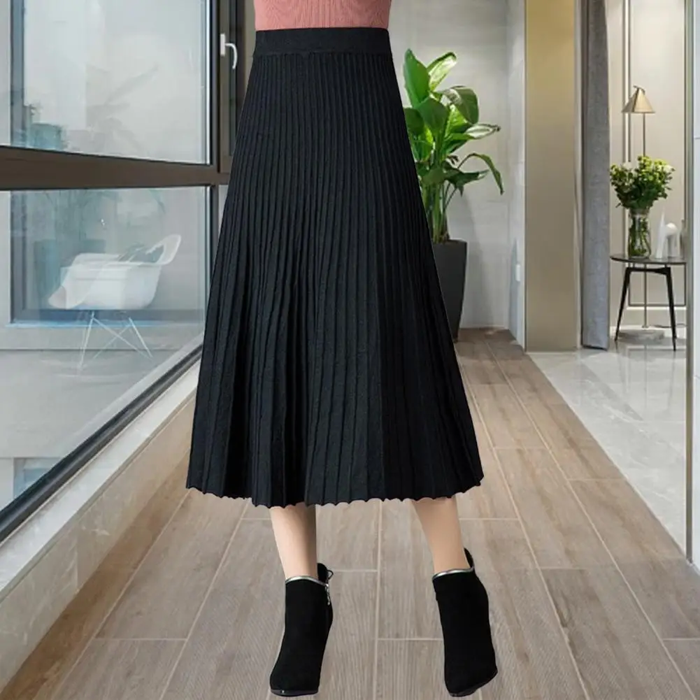 

Slimming Pleated Skirt Women Pleated Skirt Elegant Women's Pleated Skirt High Waist A-line Midi in Solid Color Mid-calf for Any