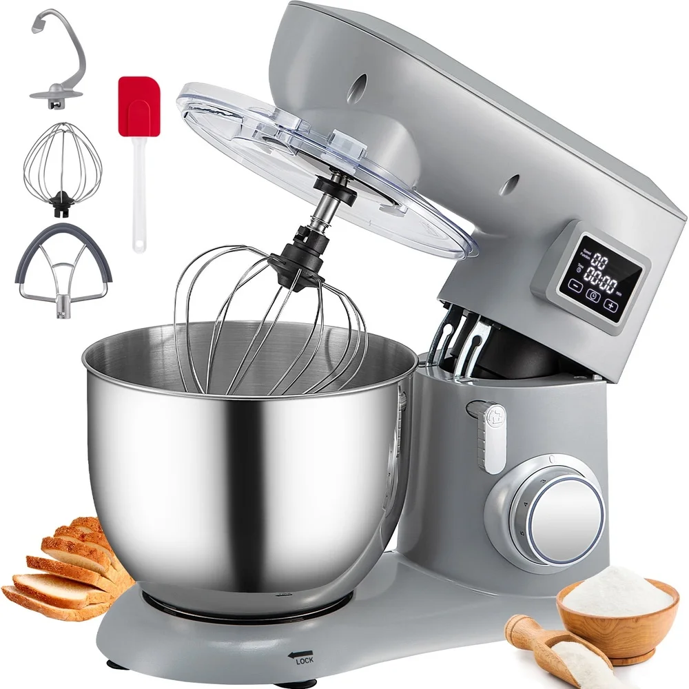 450W Stand Mixer 6 Speed Tilt Head Dough Mixer 7.4 Qt Stainless Bowl Digital Control Panel 3 Attachments Dishwasher Safe