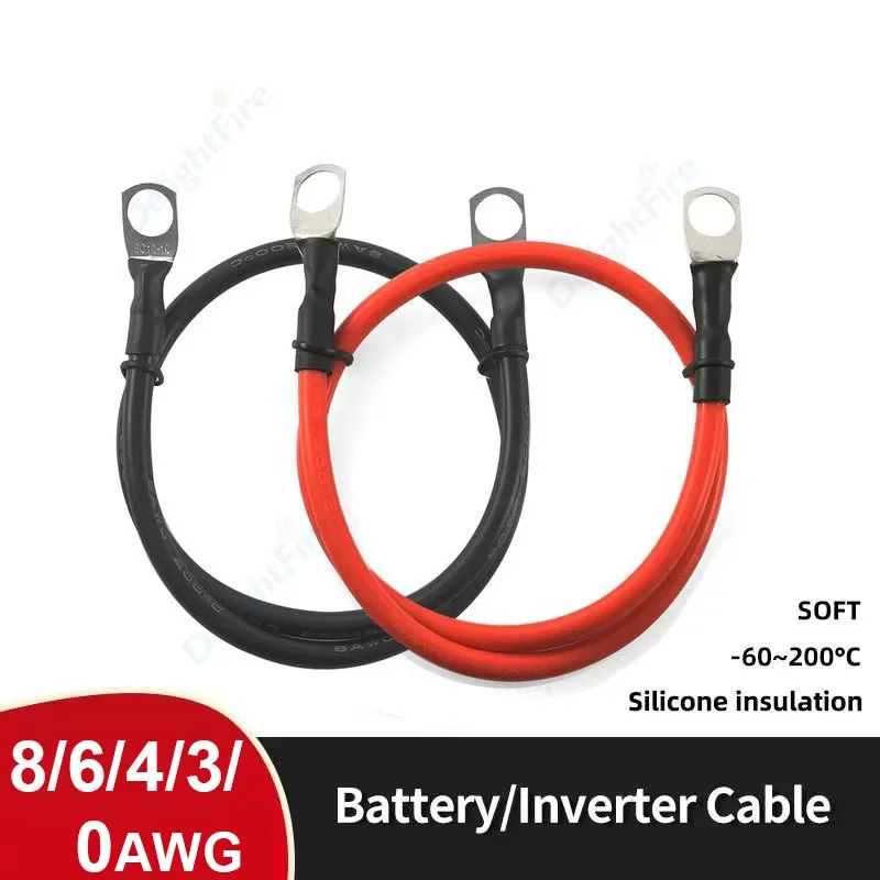 Battery Inverter Cables Tin-plated Copper Silicone Wire With M6 M8 M10 Lug For Car Truck RV Solar 8 6 4 3 0 Gauge Stranded