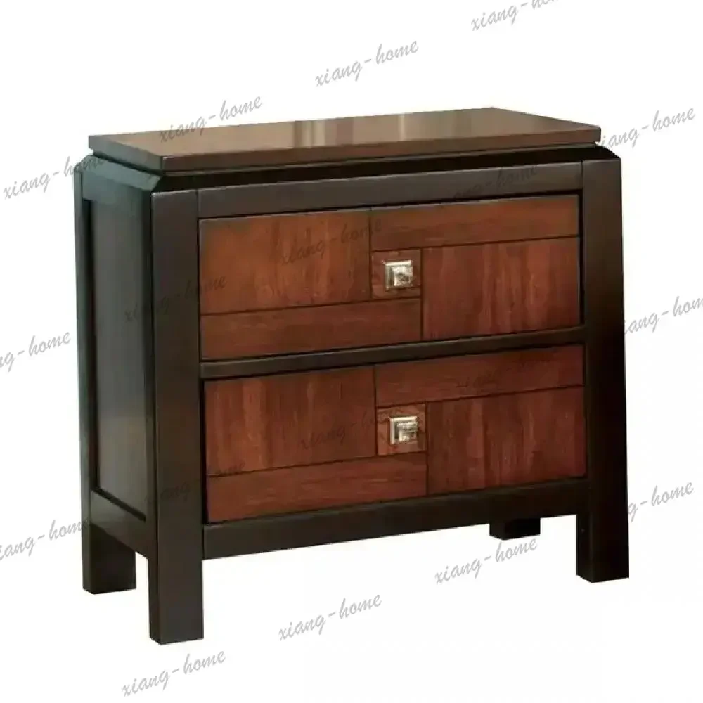Factory Direct Acacia Walnut 2-Drawers Transitional Solid Wood Nightstand Square Chrome Knobs Multitone Unique 1pc Nightstand